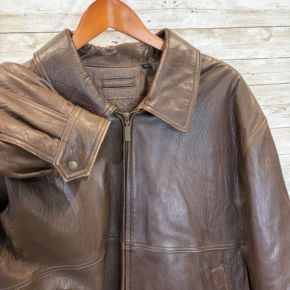 Roundtree & Yorke Mens XL Bomber Jacket Lambskin Dark Brown Soft Lined Full Zip